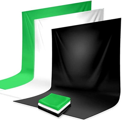 Hiffin 3 Pcs 8X12Ft Black|White|Green Backdrop Photo Studio Photography Background Reflector