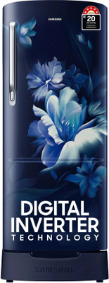 Samsung 183 L Direct Cool Single Door 5 Star Refrigerator with Base Drawer  with Digital Inverter(Midnight Blossom Blue, RR20D2825UZ/NL)