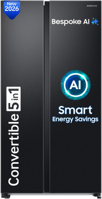 653 L Frost Free Side by Side 3 Star Convertible Refrigerator  with AI and WiFi, Convertible 5-in-1, Digital Inverter(Black DOI, RS76CG8003B1HL)