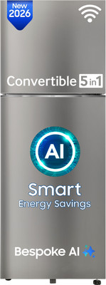350 L Frost Free Double Door 2 Star Refrigerator  with Convertible 5-in-1, Wifi Enabled, Bespoke AI, Digital Inverter, 2026 Model(EZ CLEAN STEEL, RT38HG5A42SLHL)