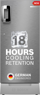 BOSCH 207 L Direct Cool Single Door 5 Star Refrigerator with Base Drawer  with Industrys largest vegetable box 18 Hour Cooling Retention during powercut, 2.5x Faster Cooling, Smart inverter compressor(Fine Steel, CST20S25PI)