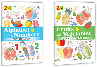 2 In 1 Copy To Colour - Alphabet & Numbers And Fruits & Vegetables :- Engaging Kids Colouring, Everyday Theme Activity, Creative 2 In 1 Copy Colouring | Combo Of 2 Books(Paperback, GOWOO)