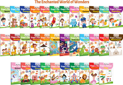 My First Copy To Colour - Alphabet, Animals, Birds, Cartoons And More :- Mega Colouring Activity, Preschool Creative Workbook, Educational Fun For Kids | Combo Of 34 Books(Paperback, GOWOO)