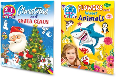 Sawan 2 In 1 Copy To Colour Santa & Christmas And Flower & Water Animals | Pack Of 2 Colouring Books(Paperback, Manoj Publications Editorial Board)