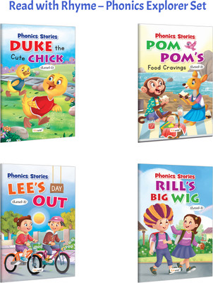 Phonics Stories Level-1: Duke The Cute Chick, Pom Pom's Food Cravings And More :- Beginner Phonics Tales, Kids Reading Stories, Fun Language Practice, Preschool Activity | Combo Of 4 Books(Paperback, GOWOO)
