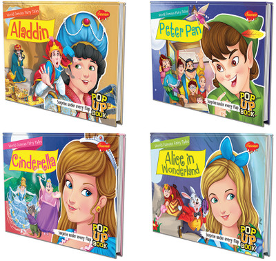 Set Of 4 POP UP Books World Famous Fairy Tales | Aladdin, Alice In Wonderland, Cinderella And 
Peter Pan| A Quartet Of Timeless Fairy Tales(Hardcover, SAWAN)
