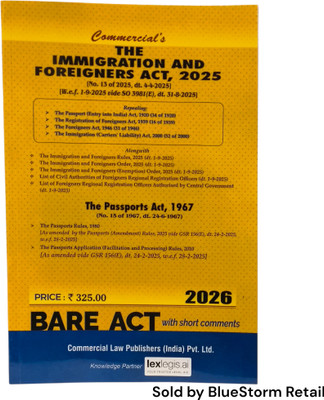 The Immigration And Foreigners Act, 2025 (The Passports Act, 1967) - Bare Act(Paperback, Commercial Law Publishers (India) Pvt. Ltd.)