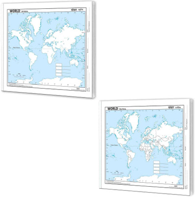 BIG - 100 WORLD POLITICAL OUTLINE MAP FOR SCHOOL And BIG - 100 WORLD PHYSICAL OUTLINE MAP FOR SCHOOL|Combo Of 2 Maps| World Political And Physical Outline Map For School(paper, GOWOO)