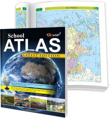 Educational School Atlas In English | High-Quality Maplitho Paper | Covers Physical And Political Geography Of India And The World | Updated Mapping Guide(Maplitho, GOWOO)