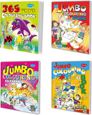 365 Bumper Colouring Book, Jumbo Colouring Book�1, 2 And 3 Complete Jumbo Colouring Book : Colouring Book For Kids, Activity Book For Children, Fun-Activity Colouring Book | Pack Of 4 Jumbo Colouring Books(Paperback, Sawan)