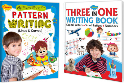 Three in One Writing Book (Capital, Small & Numbers) and My First Book of Pattern Writing Book for Kids : Capital and Small Letters Writing Books, Numbers Practice Book, Learning Book for Kids, Pattern Writing Books | Gift Pack of 2 English Writing Books(Paperback, SAWAN)