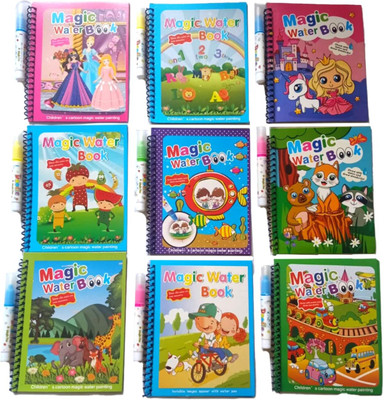 GSM MART Kid's Magic Water Colouring Books Unlimited Fun With Drawing Reusable Water Reveal Activity Pad And Chunky Size Water Pen Ideal For Hours Of Creative Play, Pack Of 6 Magic Books(Paperback, GSM MART)