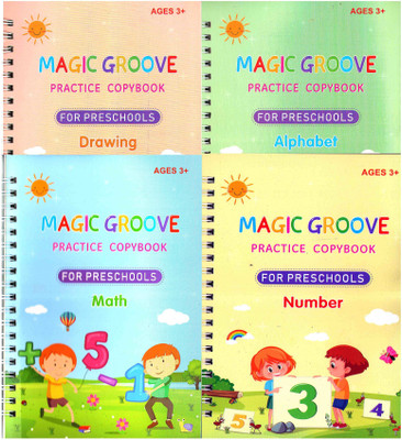 Sank Magic Practice Copybook, (4 BOOK + 5 REFILL+ 1 Pen +1 Grip) Number Tracing Book For Preschoolers With Pen, Magic Calligraphy Copybook Set Practical Reusable Writing Tool Simple Hand Lettering(Hardcover : Spiral, Onshhm)