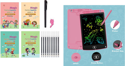 Magic Book For Kids With Pan And LCD Writing Tablet For Kids Study Tab Combo (Multicolor)(Spiral, Practical reusable writing tool)