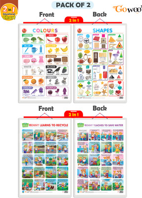 GO WOO Packof2|2 IN 1 COLOURS&SHAPES&BENNY LEARNSToRECYCLE&BENNYTEACHESTOSAVEWATERChart(Green)
