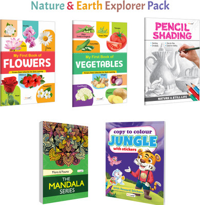 My First Book Of Flowers, My First Book Of Vegetables And More :- Nature Learning Pack, Mandala Floral Art, Pencil Shading Skills And Jungle Colouring | Combo Of 5 Books(Paperback, GOWOO)