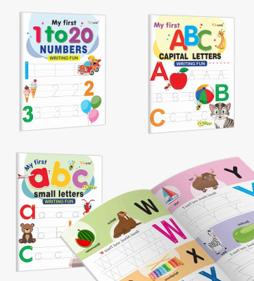 My First Capital Letters ABC, Small Letters Abc And Numbers 1-20 Writing Fun : Educational Writing Books, Fun Writing And Tracing Book Set For Kids | Set Of 3 Writing Books(Paperback, GOWOO)