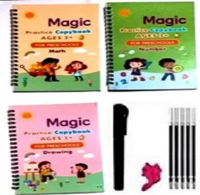 Magic Book For Kids Calligraphy Practice Copy Self Deleting Text Book Practice Hand Writing And Pen Using Skills Reusable Writing Text Book (For Kids Age 3+) SANK Re-Usable MAGIC BOOK Magical Handwriting Workbooks Practice Copybook For Pre-School Kids, (4 BOOK + 1 Pen + 10 REFILL) Number Tracing Boo