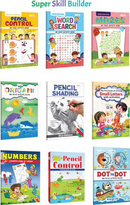 My First Activity Book: Pencil Control- Yellow Edition, Word Search- Blue Edition And More :- Kids Activity Pack, Pencil Control Practice, Creative Origami & Shading | Set Of 9 Books(Paperback, GOWOO)