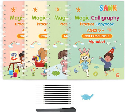 Sank Magic Practice Copybook Set For Kids | Handwriting Book For Ages 3+ | Alphabet, Numbers, Drawing & Math(hardcover spiral bound, sank)