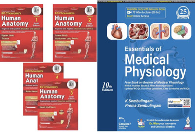 Bd Chaurasias Human Anatomy 10Ed 4 Vol Set + Essentials Of Medical Physiology By K Sembulingam & Prema Sembulingam - Free Book On Review Of Medical Physiology - New 10th Edition 2024 - 25(Paperback, K shembulingam, Prema shembulingam, BD Chaurasia, Krishna Garg, Yogesh Sontakke)