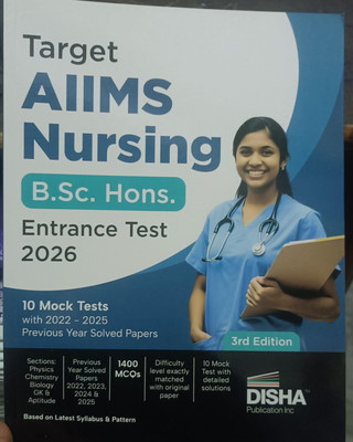 Disha Target AIIMS Nursing B.Sc. Hons. Entrance Test 2026 - 10 Mock Tests With 2022 - 2025 Previous Year Solved Papers 3rd Edition| Physics, Chemistry, Biology, General Knowledge & Aptitude (Paperback, Disha Experts)(Paperback, Hindi, Disha team) Disha Target AIIMS Nursing B.Sc. Hons. Entrance Test 2026 - 10 Mock Tests With 2022 - 2025 Previous Year Solved Papers 3rd Edition| Physics, Chemistry, Biology, General Knowledge & Aptitude (Paperback, Disha Experts)(Paperback, Hindi, Disha team)