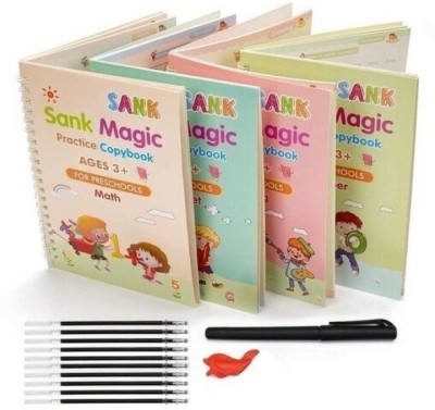 Kids Practice Magic Book (4 Books + 10 Refills), Numbers, Drawing, Math, Alphabet, Math For Preschoolers With Pen(Spiral Bound, Magic Book)