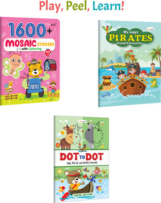 1600 Mosaic Stickers With Colouring - Book 2, My First Pirates Sticker And Colour Fun And More :- Sticker Activity Fun, Pirates Colouring And Preschool Dot-To-Dot | Combo Of 3 Books(Paperback, GOWOO)