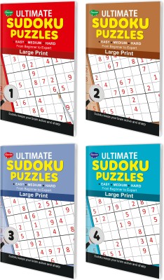 Sawan Present Set Of 4 Ultimate Sudoku Puzzles Easy To Expert | Easy, Medium, Hard 1 To 4 ( Large Print With Answers )(Hardcover, sawan)