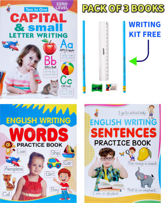 Set Of 3 English Writing Practice Books For Kids – Capital Letters, Small Letters & Combined – Handwriting Practice With Words And Sentences For Children(Paperback, Kamal Book)
