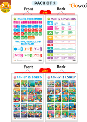 GO WOO Packof2|2IN1NUMBER&FRACTIONS&MATHS KEYWORDS&BENNYISBORED&BENNYISLONELYCharts(Green)