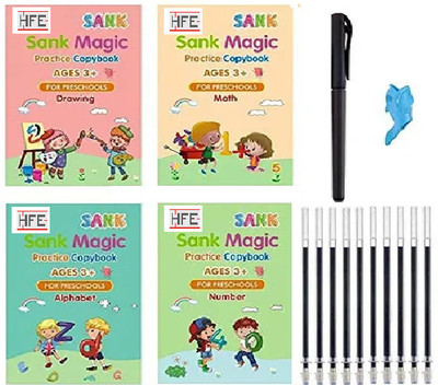 HOFAEL Sank Magic Practice Copybook 4 Book + 10 Refill+ 1 Pen +1 Grip Good Book For Preschoolers Reusable Magic Copybook Set(For Kids, -) HOFAEL Sank Magic Practice Copybook 4 Book + 10 Refill+ 1 Pen +1 Grip Good Book For Preschoolers Reusable Magic Copybook Set(For Kids, -)
