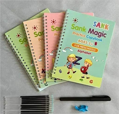 PAVITYAKSH Sank Magic Practice Copybook(4 Books + 10 Refills + 1 PEN + 1 GRIP)