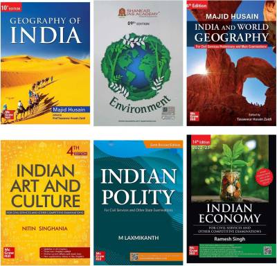 Combo Of (Indian Polity + Indian Art And Culture + Indian Economy + India And World Geography + Environment +geography Of India)