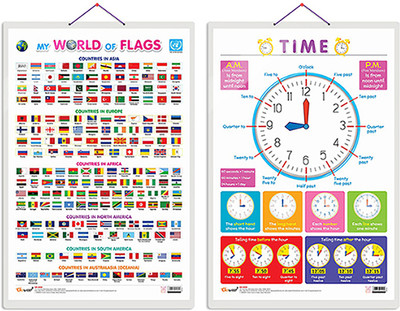 Gift Pack Of 2 My World Of Flags And TIME Charts | Wall Posters For Room Decor High Quality Paper Print With Hard Lamination (20 Inch X 30 Inch, Rolled)(Hardcover, Sahil)