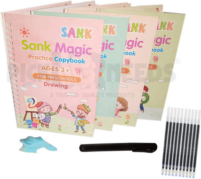 Magic Practice Book For Kids, (4 Book +1 Pen + 10 Refill + 1 Grip) Number Tracing, Sank Magic Practice Copy(Hardcover, Magic Book)