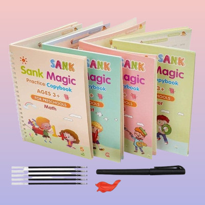 Sank Brand Magic Practice Handwriting Book Digit Writing Guide For Children With Refillable Pen(Spiral, india)