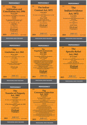 Bare Acts Combo Of 8 Books :(Limitation/ Indian Contract/ Transfer Of Property/ Specific Relief/ Negotiable Instruments/ Indian Evidance/ Arbitration And Counciliation/Consumer Protection)(Paperback, Professionals)