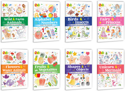 2 In 1 Copy To Colour - Alphabet & Numbers, Birds & Insects, Fairy & Princess And More :- Complete Kids Colouring Bundle, Fun Entertainment For Children | Combo Of 8 Books(Paperback, GOWOO)