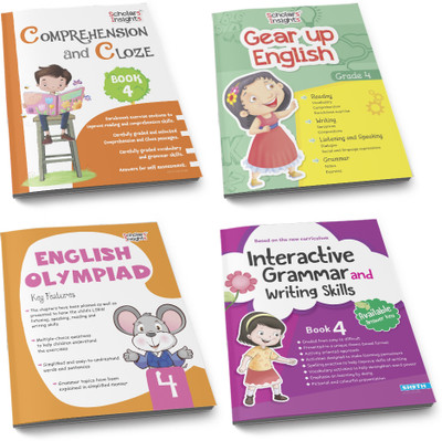Grade 4 Comprehensive English Grammar, Vocabulary Learning And Olympiad Preparation Workbooks Set Of 4|Ages 9-10 Years(Paperback, Scholars Insights)