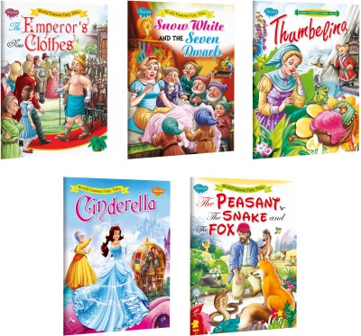 Set Of 5 World Famous Story Books (The Emperor's New Clothes, Snow White & The Seven Dwarf, Thumbelina, Cinderella, The Peasant, The Snake And The Fox)(Paperback, Manoj Publications Editorial Board)