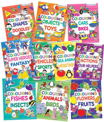 2 In 1 Colouring Combo Books (Set Of 10 Books)(Paperback, Infinity Team)