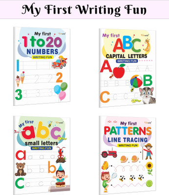 My First Capital Letters ABC, Small Letters Abc, Numbers 1-20 And Line Tracing Patterns Writing Fun : Preschoolers Writing Readiness Books, Kids Educational Writing Book Set | Set Of 4 Writing Books(Paperback, GOWOO)