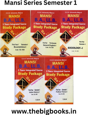 Mansi’s Combo 5 C.C.S. University Meerut B.A. LL.B 1 Year Integrated Course, Semester – I (General English-I, Sociology-I, Political Theory-I, Economic-I, Indian History-I) - Edition 2023(Paperback, mansi) Mansi’s Combo 5 C.C.S. University Meerut B.A. LL.B 1 Year Integrated Course, Semester – I (General English-I, Sociology-I, Political Theory-I, Economic-I, Indian History-I) - Edition 2023(Paperback, mansi)