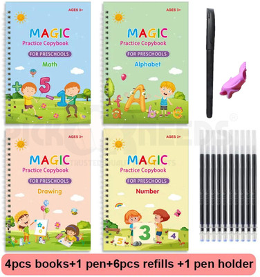 Magic Practice Copybook, Number Tracing Book For Preschoolers With Pen, Magic Calligraphy Copybook Set Practical Reusable Writing Tool Simple Hand Lettering (Hardcover, Pick Ur Needs) For Rs. 220 @ 89 %