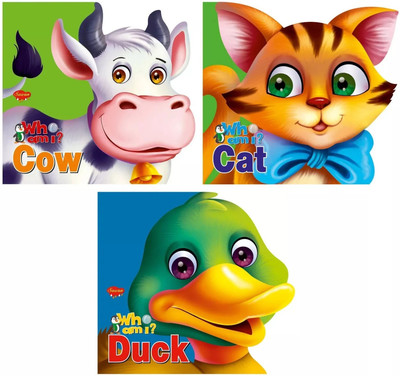 Cow, Cat And Duck Who Am I Die-Cut Shape Board Books For Kids : Early Educational Books, Children Learning Book, Learning Board Books, Educational Books For Kids | Set Of 3 Board Books For Kids(Hardcover, Sawan)