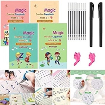 Magic Practice Copybook, (4 BOOK + 1 PEN + 10 REFILL) Number Tracing Book For Preschoolers With Pen A224(Hardcover, VALARIE)