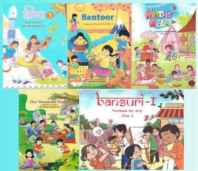 NCERT Textbook Of Hindi , English , Maths , EVS & Arts ( Veena , Santoor , Maths Mela . Our Wondrous World - The World Around Us & Bansuri) Set Of 5 Books For Class - 3(Paperback, NCERT)