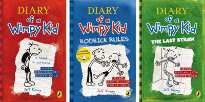 Set Of 3 (Three) Books Of Diary Of A Wimpy Kid : Diary Of A Wimpy Kid, Rodrick Rules, The Last Straw(Paperback, Jeff Kinney)