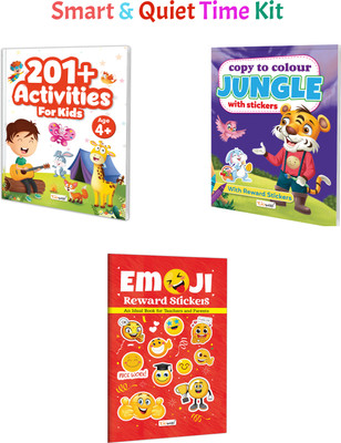 201+ Activities For Kids - Age 4+, Copy To Colour Jungle With Stickers And More :- Preschool Activity Pack, Jungle Colouring Fun And Emoji Reward Stickers | Combo Of 3 Books(Paperback, GOWOO)